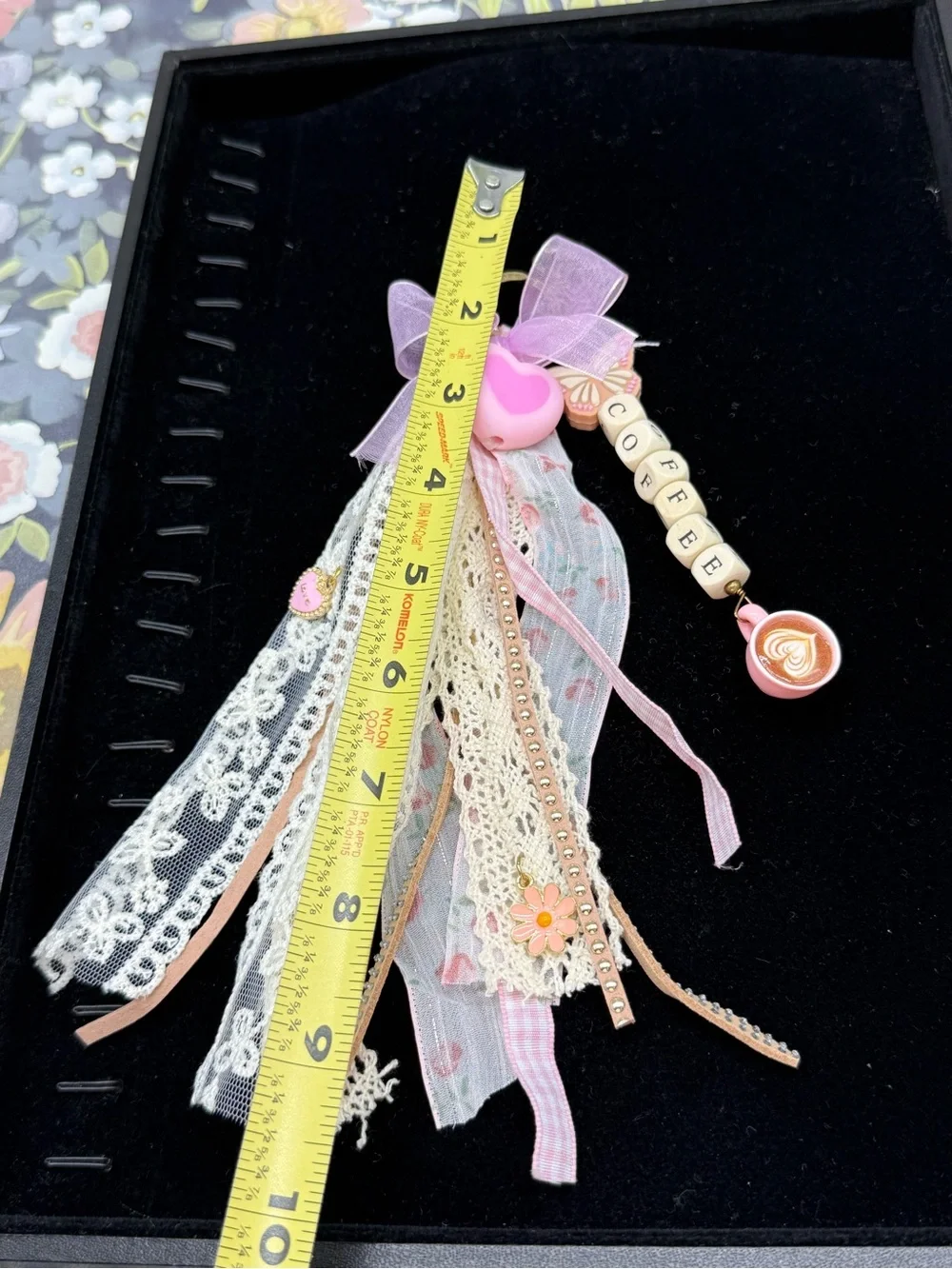 👑Adorned Crown Jewelry purse bag charm keychain coffee fabric tassel